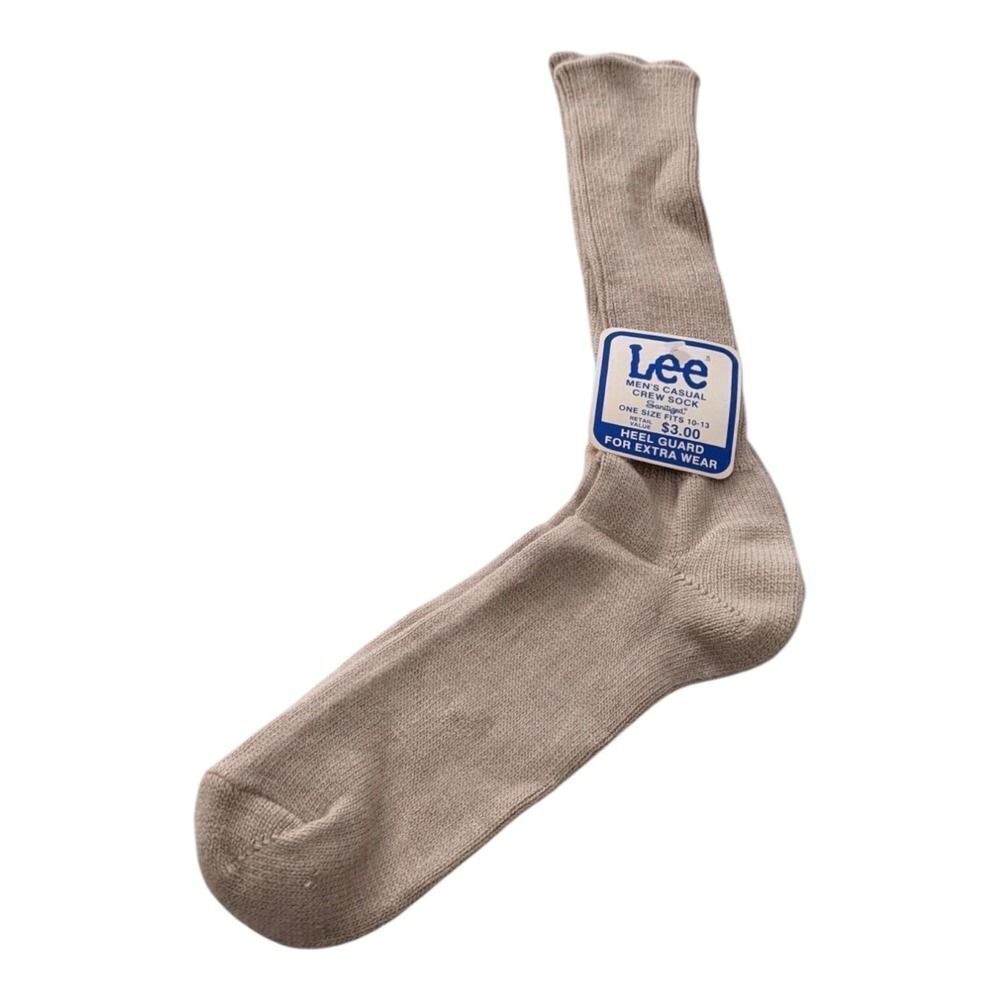Vintage Mens Lee CasualโCrew Socks Beige 10-13 Orlon Acrylic Nylonโ Sanitized